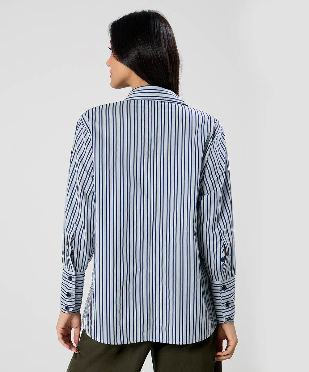 Oversized Blue Cotton Printed Shirt