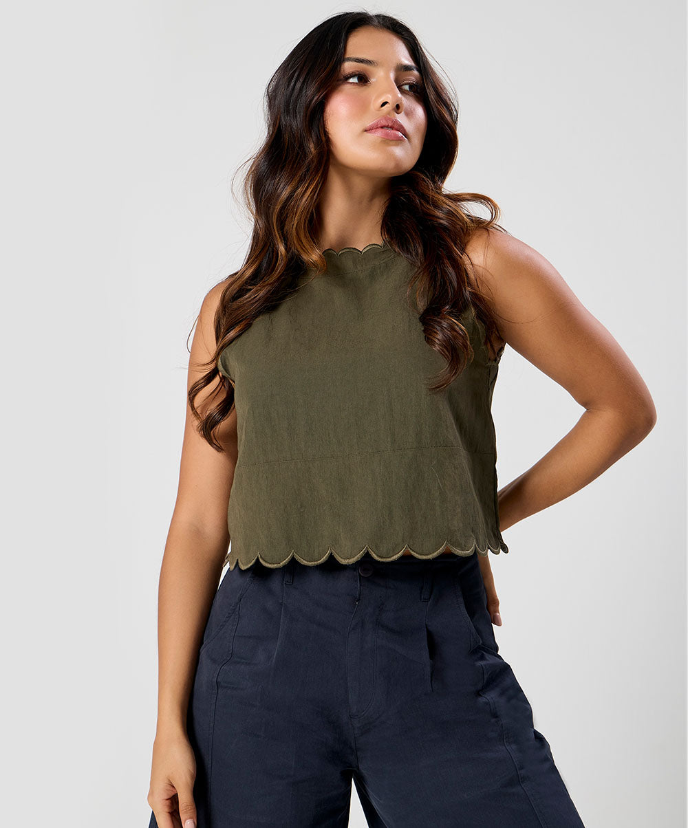 Scalloped Neck Cotton Top