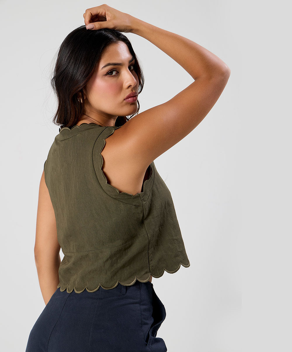 Scalloped Neck Cotton Top