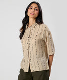 Flared Sleeve Brown Cotton Shirt