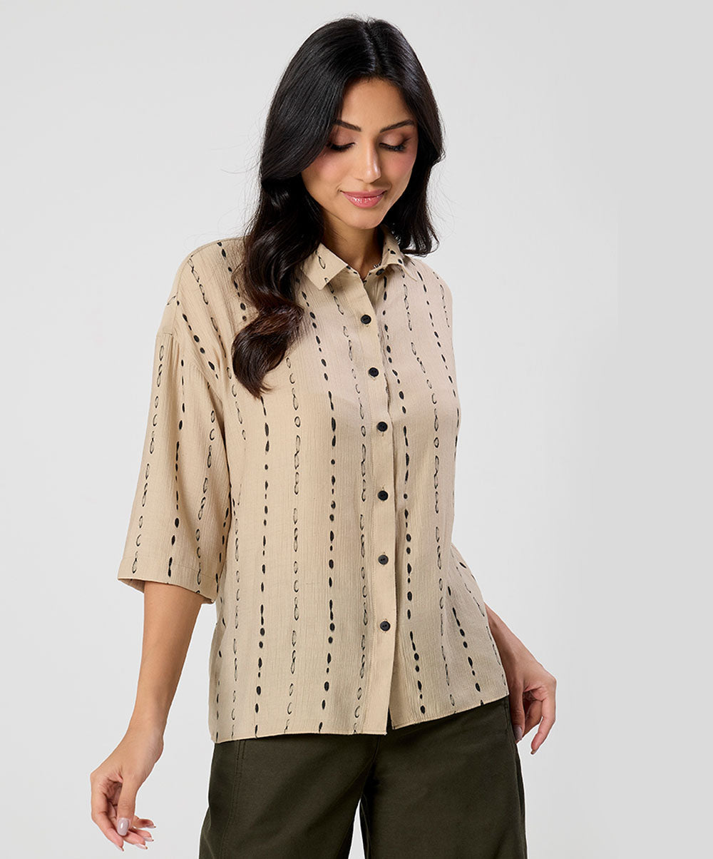 Flared Sleeve Brown Cotton Shirt