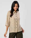 Flared Sleeve Brown Cotton Shirt
