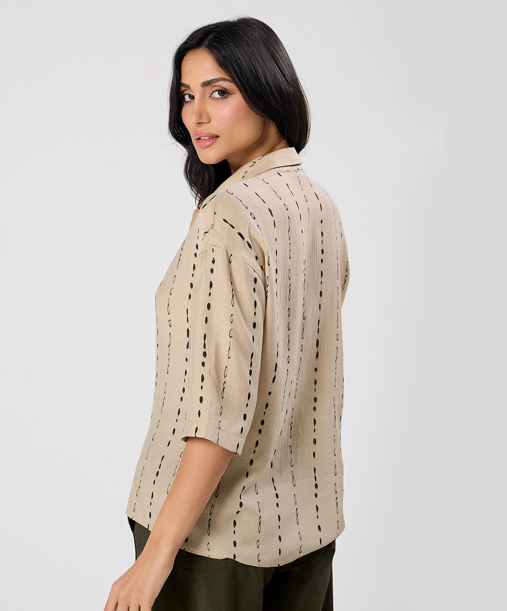 Flared Sleeve Brown Cotton Shirt