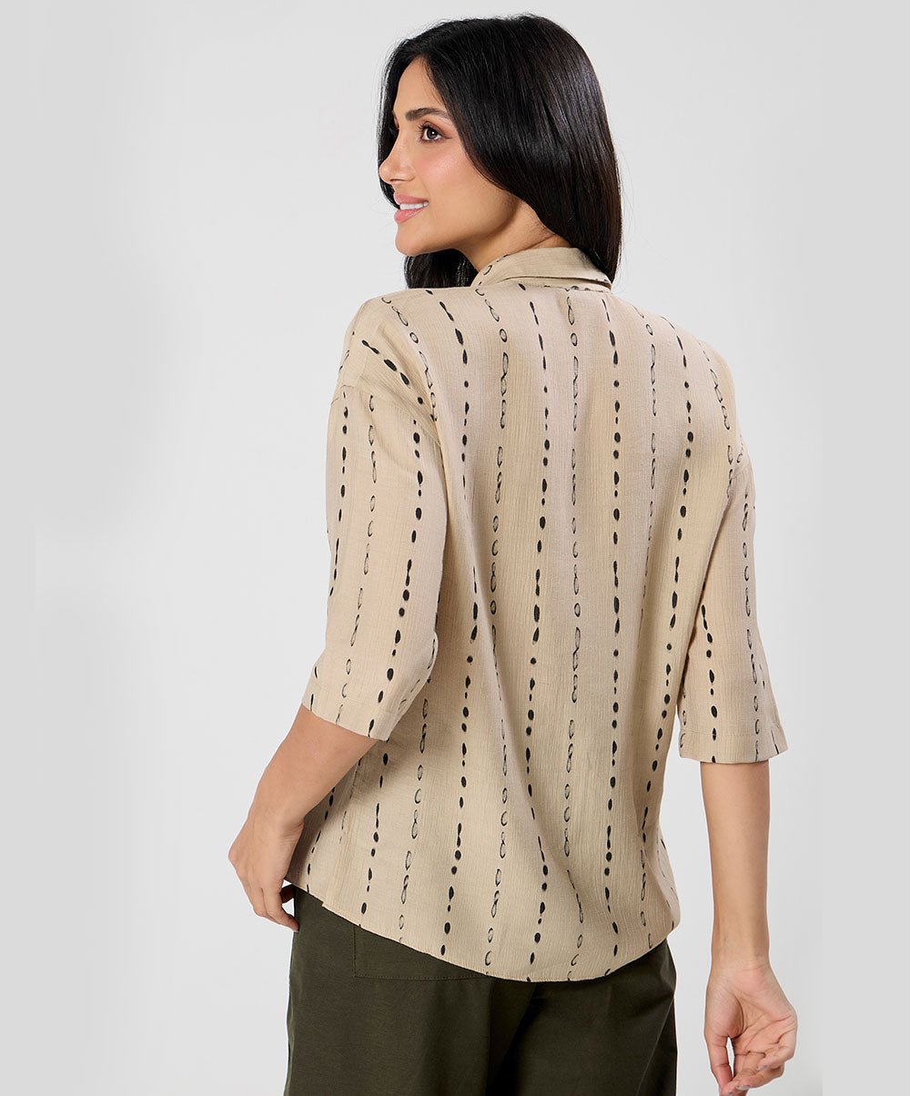 Flared Sleeve Brown Cotton Shirt