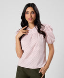 Curved Neck Cut Short Sleeve Cotton Top