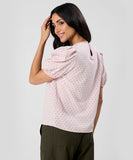 Curved Neck Cut Short Sleeve Cotton Top