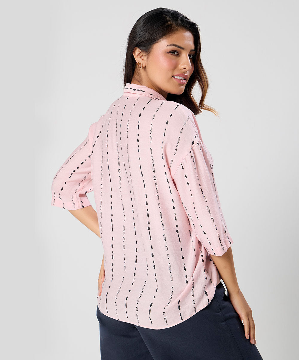 Flared Sleeve Cotton Shirt Top