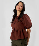 Front Bow Tied Peplum Cotton Top