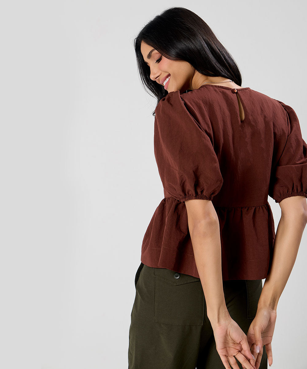 Front Bow Tied Peplum Cotton Top