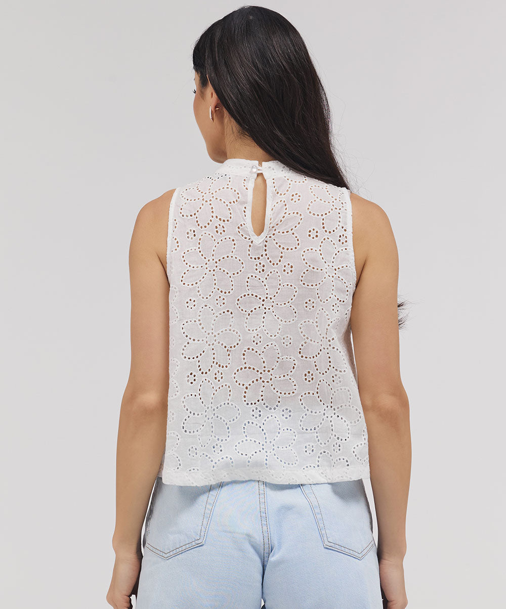 High Neck Sleeveless Cutlon Top