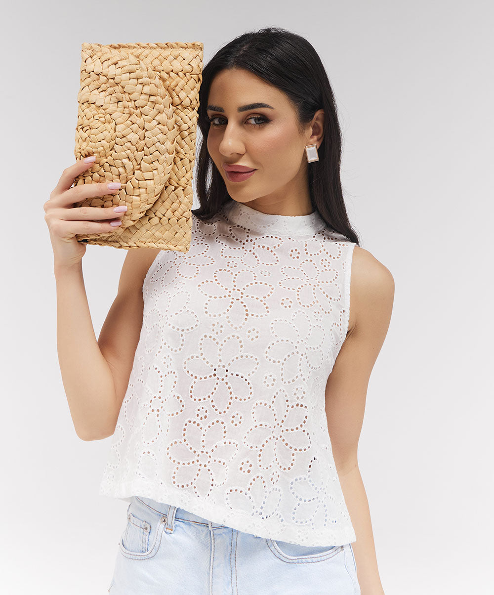 High Neck Sleeveless Cutlon Top