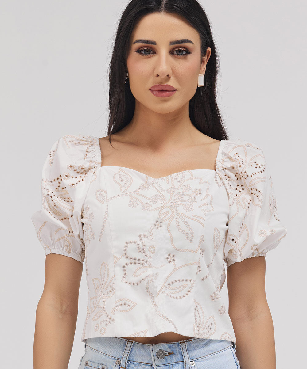 Puff Sleeve Front Open Cutlon Top