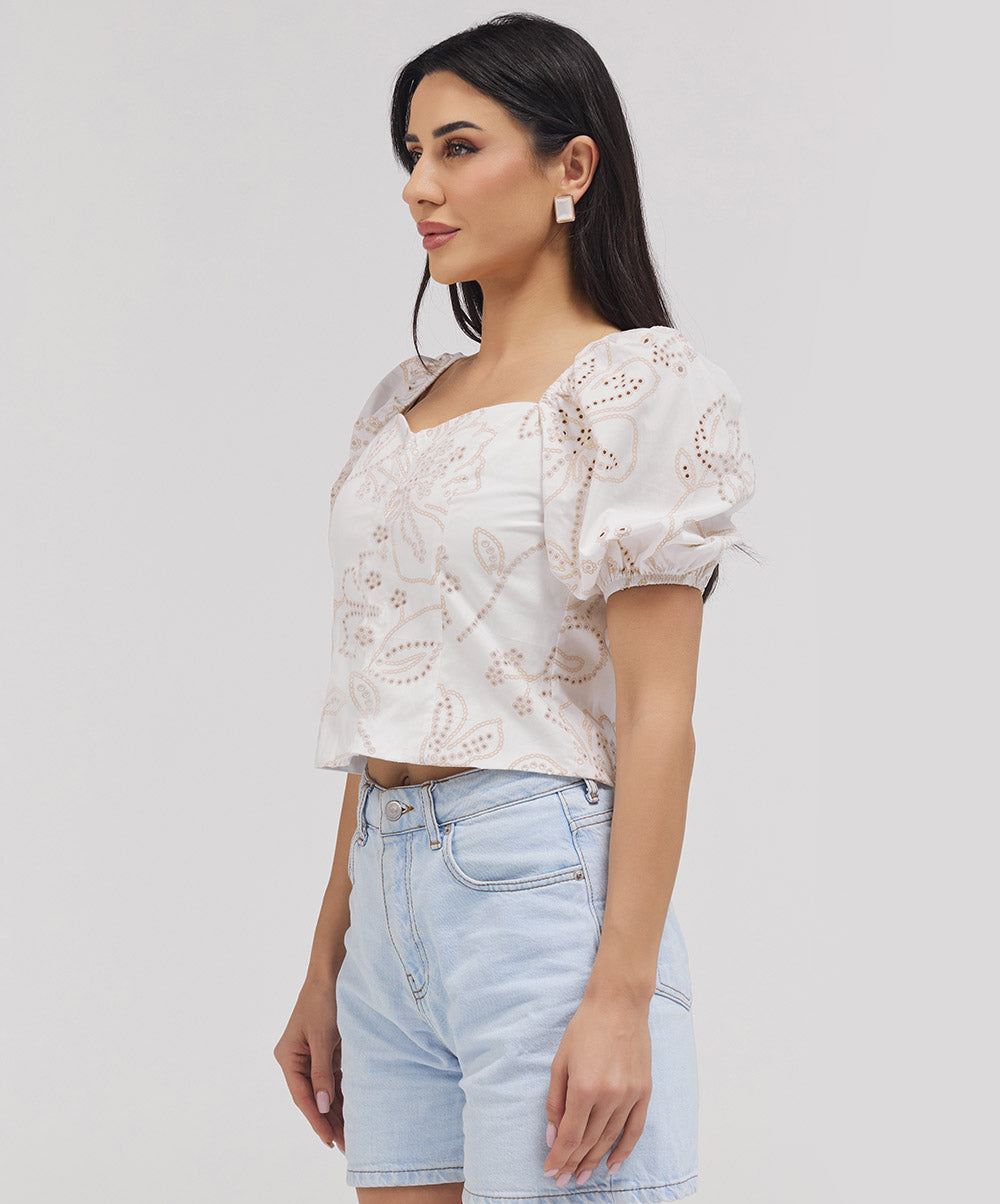 Puff Sleeve Front Open Cutlon Top