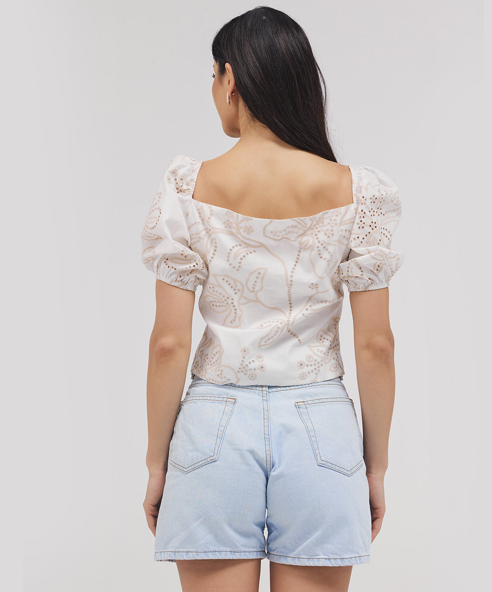 Puff Sleeve Front Open Cutlon Top