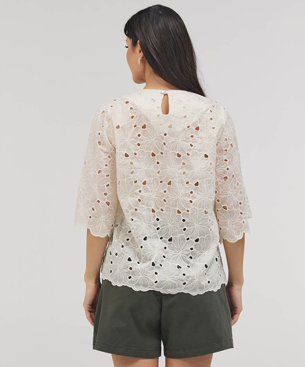 Short Sleeve Scalloped Detailed Top