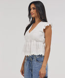 Deep Cutwork Peplum Top