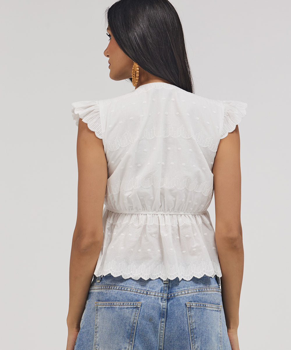 Deep Cutwork Peplum Top