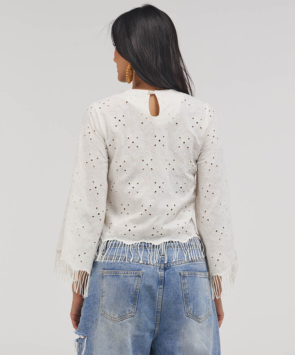 Scalloped Thread Detailed Crop Top