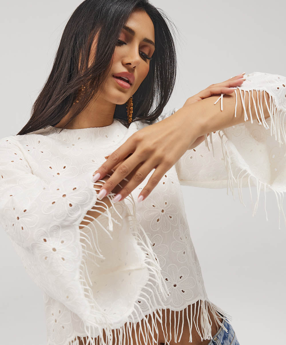 Scalloped Thread Detailed Crop Top