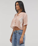 Lapel Pink Detailed Embroidered Top