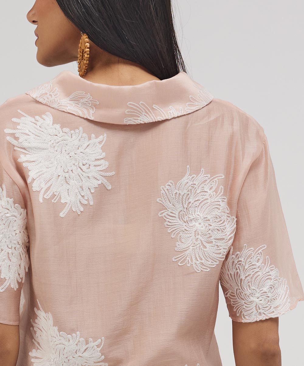 Lapel Pink Detailed Embroidered Top