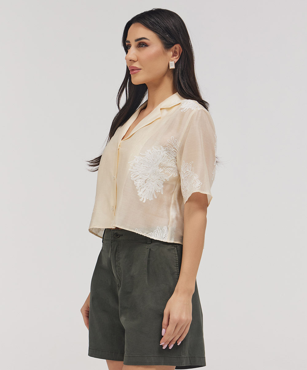 Lapel Detailed Embroidered Top