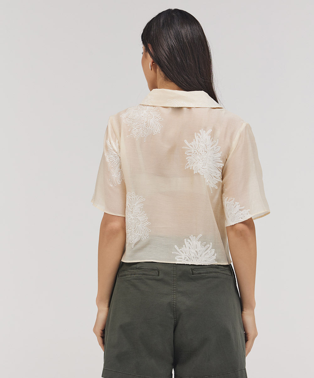 Lapel Detailed Embroidered Top
