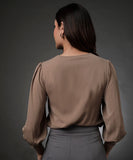 Front Slanted Pleated Chiffon Half Sleeve Top