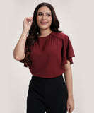 Sleeve Flared Round Neck Chiffon Top