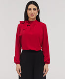Neck Bow Attached Long Sleeve Top