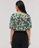 Wide Neck Crushed Chiffon Green Top