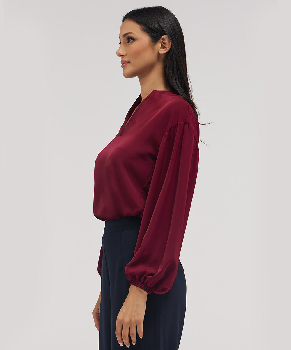 Front Neck Open Long Sleeve Top