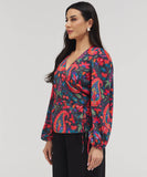 Printed Chiffon Wrap Around Blue Top