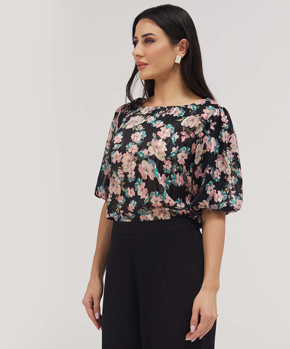 Wide Neck Crushed Chiffon Formal Top