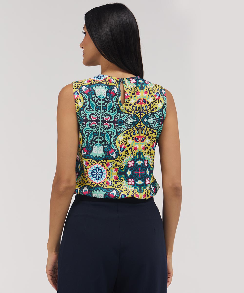 Sleeveless  Printed Chiffon Top