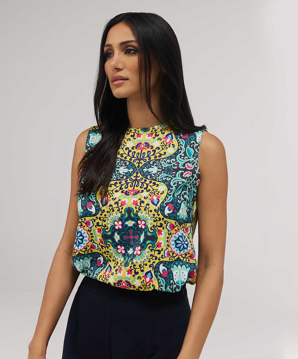 Sleeveless  Printed Chiffon Top