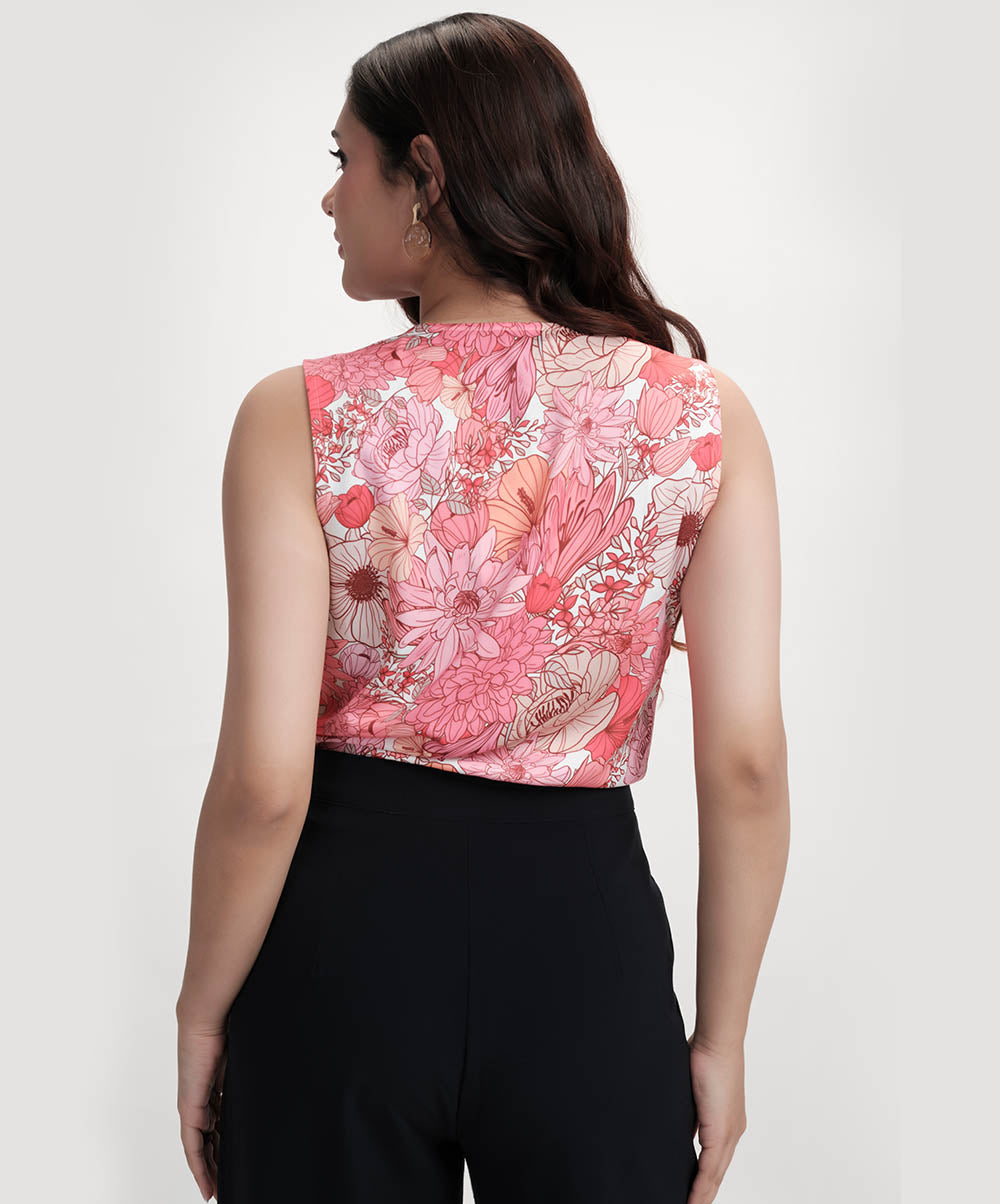 Pink Patterned Tops Neck Pleated Printed Pink Top – ZIGZAG UAE
