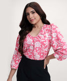 Vneck Printed Long Sleeve Pink Top
