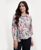 Long Sleeve Waist Tie Printed Top
