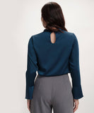 Side Pleated Long Sleeve Satin Top