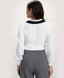 Contrast Lapel And Button Stand Long Sleeve Shirt