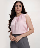Round Neck Extended Sleeve Satin Top