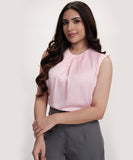 Round Neck Extended Sleeve Satin Top