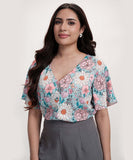 Vneck Flared Sleeve Printed Top