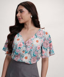 Vneck Flared Sleeve Printed Top