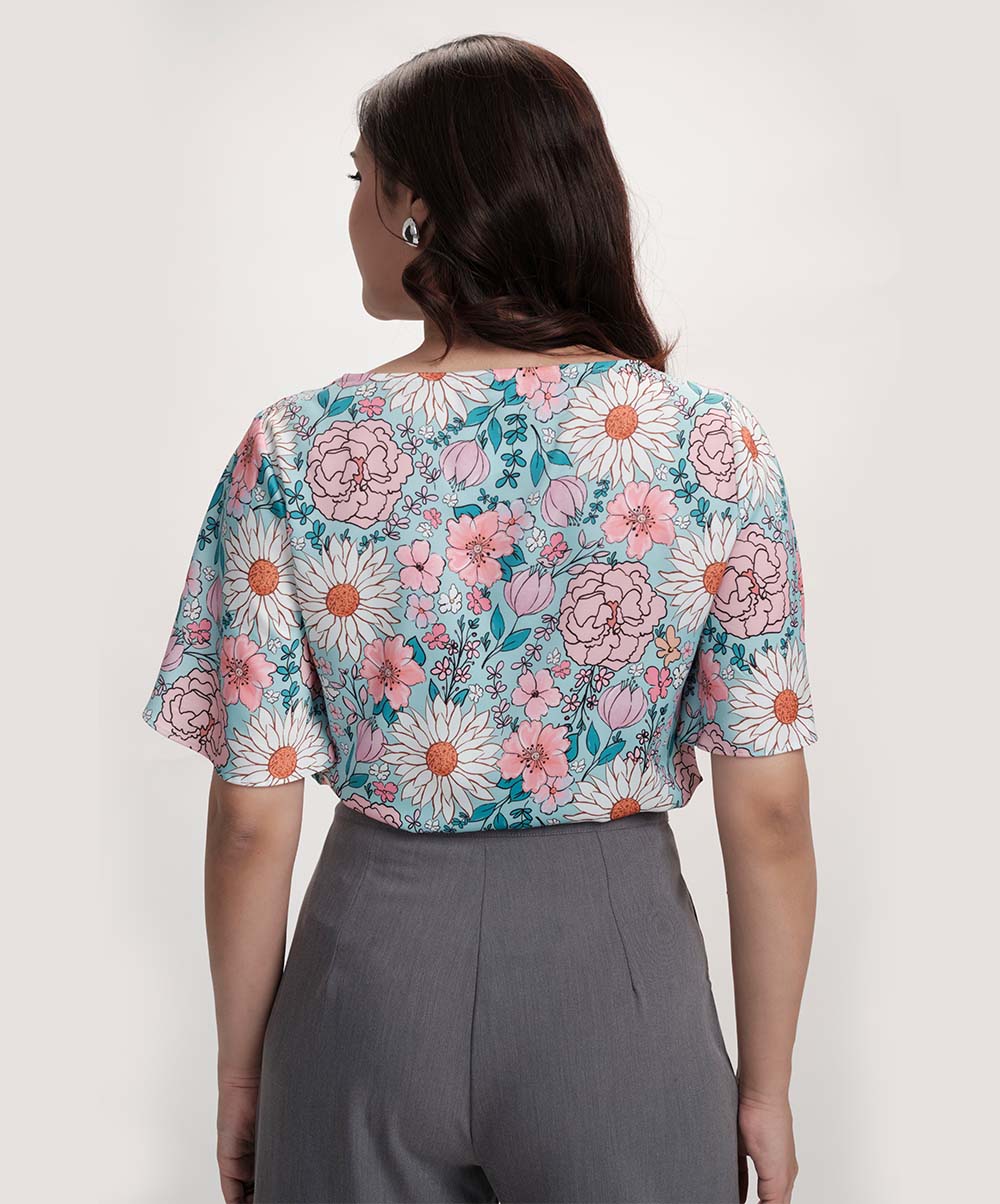 Vneck Flared Sleeve Printed Top