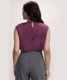 Side Detailed Satin Top-Purple