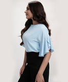 Flared Sleeve Chiffon Top-Light Blue