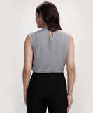 Round Neck Extended Sleeve Satin Top-Grey