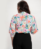 Split Collar Cuffed Sleeve Printed Top